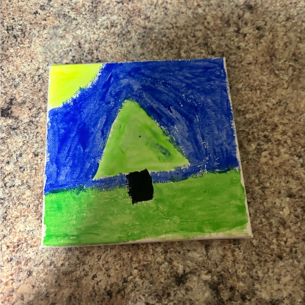 Abstract Green and Blue Art On  Canvas 6" x 6"